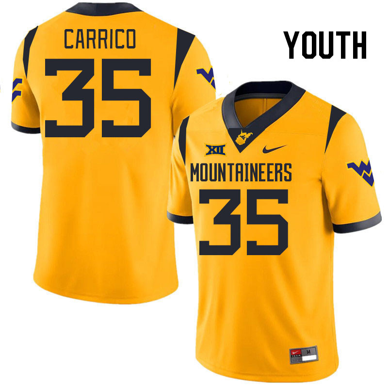 Youth #35 Reid Carrico West Virginia Mountaineers College 2024 New Uniforms Football Jerseys Stitche